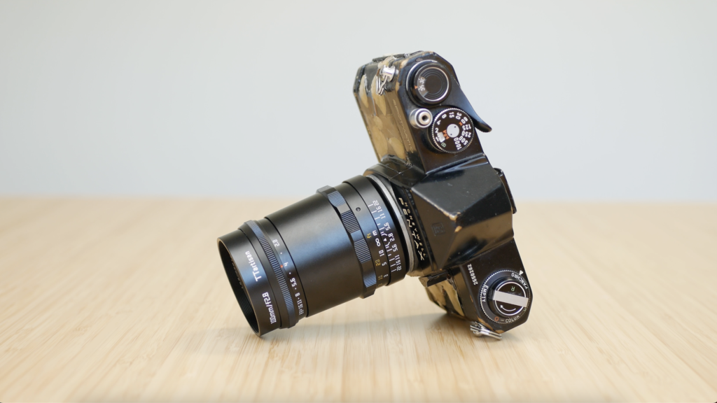 TTArtisan 100mm F2.8 lens mounted to a Pentax Spotmatic